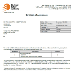 Certificate of Acceptance